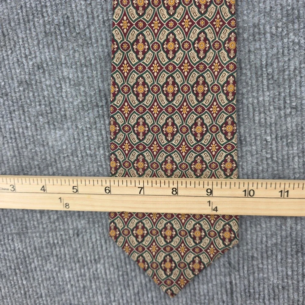 Polo Ralph Lauren Silk Tie Burgundy Green Gold Geometric Medallion Handmade USA